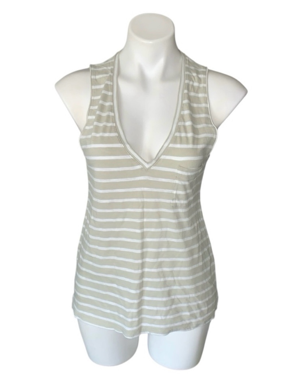 Madewell Neutral Striped Colorblock Tank Top V-Neck - Picture 2 of 6